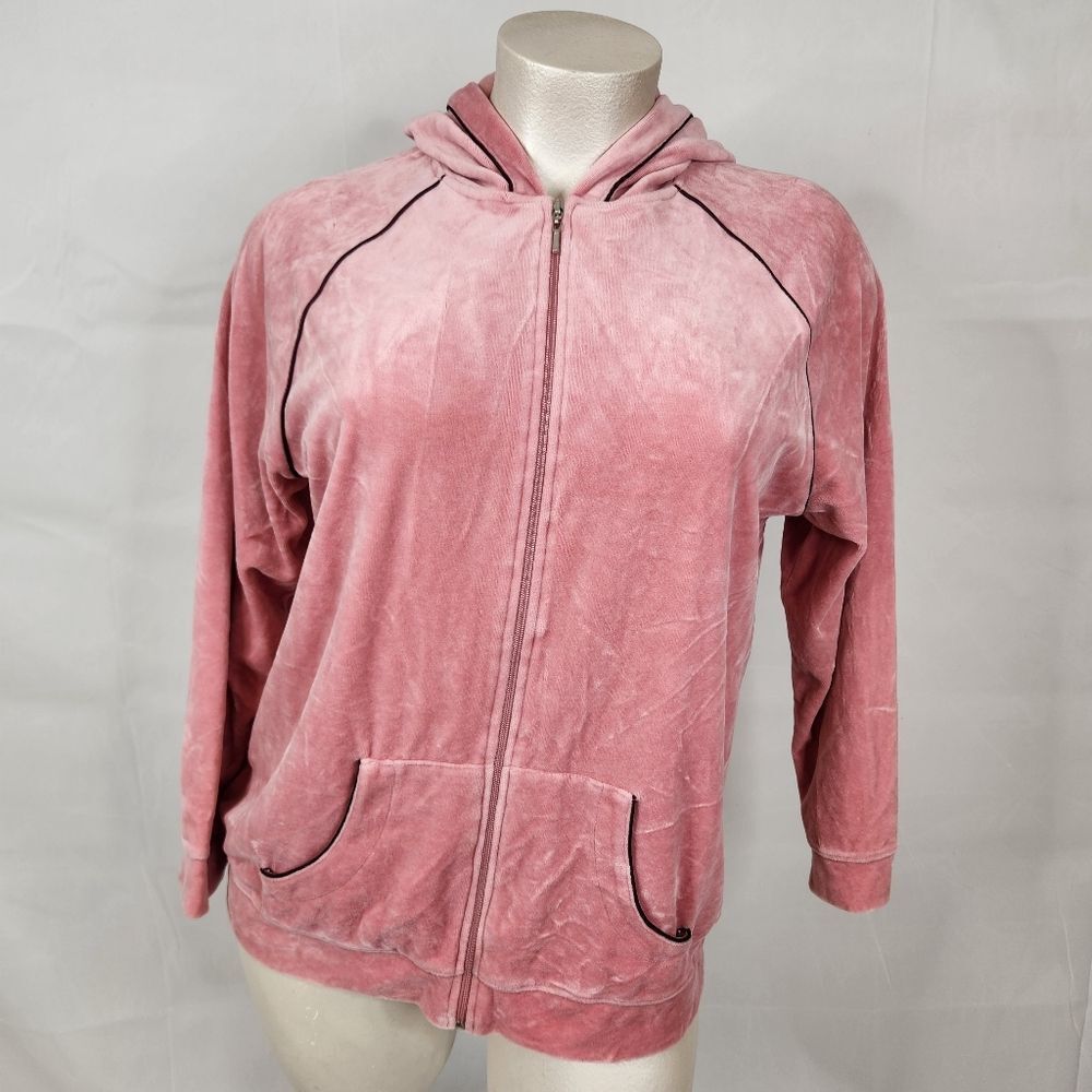 3/$25 SB Active St John's Bay Pink Crushed Velvet Zip Up Tracksuit Jacket Sz 2X